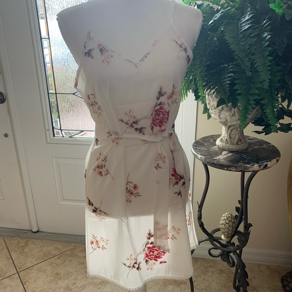 White Floral Spaghetti Strap Mini Dress - Picture 11 of 11